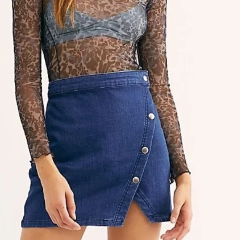 Free People We The Free Denim Notched Wrap Mini Skirt, Size 12, NWT